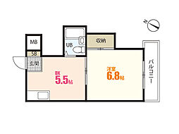 コーポカワモト 1DKの間取図画像