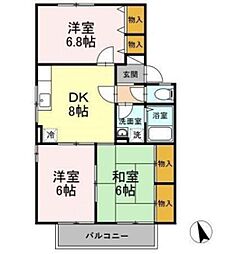 リヴェール小田B 3DKの間取図画像