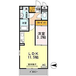 リヴェール上安駅前 1LDKの間取図画像