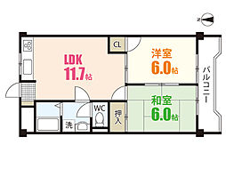サポート祇園ビル 2LDKの間取図画像
