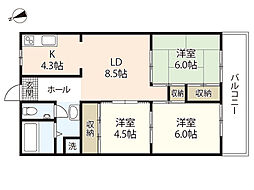 第二コーポ谷浦 3LDKの間取図画像