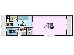 ヨウコウハイツ2 1Kの間取図画像