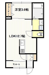 (仮称)北栄新築アパートA棟 1LDKの間取図画像