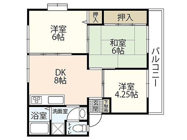 グリーンバレー田方　A棟 ｜広島県広島市西区田方1丁目(賃貸アパート3LDK・1階・52.66㎡)の写真 その2