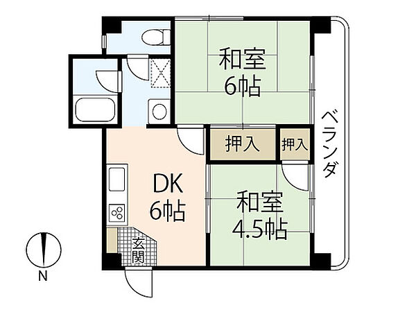 広島県広島市中区吉島西1丁目(賃貸マンション2DK・2階・45.58㎡)の写真 その2