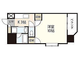フローラ西原 1Kの間取図画像