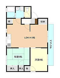 セジュール野北B 2LDKの間取図画像