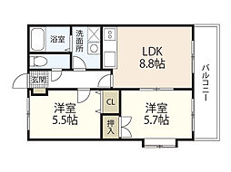 JRBハイツ室積 2LDKの間取図画像