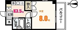 FortunaKamiyasuEkimae 1Kの間取図画像