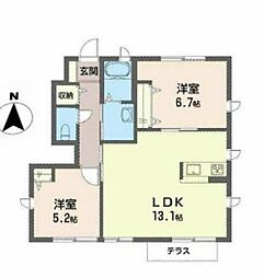 リスペクト白石 2LDKの間取図画像