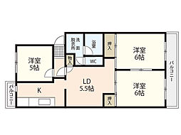 UR都市機構鈴が峰第5団地3号棟 3DKの間取図画像