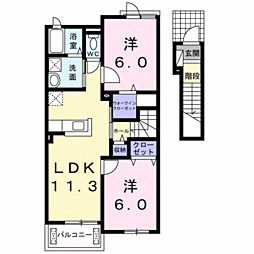 グレース新岩国 2LDKの間取図画像