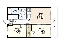 JRBハイツ室積 2LDKの間取図画像