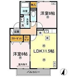 エソール長楽寺D 2LDKの間取図画像