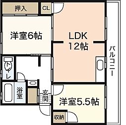 田中第2アパート 2LDKの間取図画像