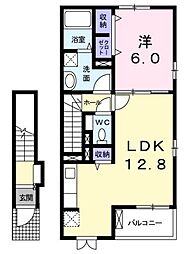 オンフォレスト岩国B 1LDKの間取図画像