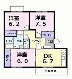 エスポワールメーゾン 3DKの間取図画像