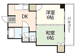 AXA舟入通り 2DKの間取図画像