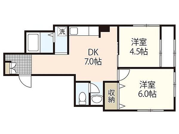 広島県広島市中区榎町(賃貸マンション2DK・4階・42.38㎡)の写真 その2