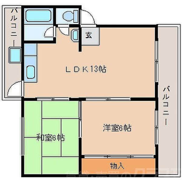 成田ヶ丘マンション ｜大阪府寝屋川市成田西町(賃貸マンション2LDK・1階・50.00㎡)の写真 その2