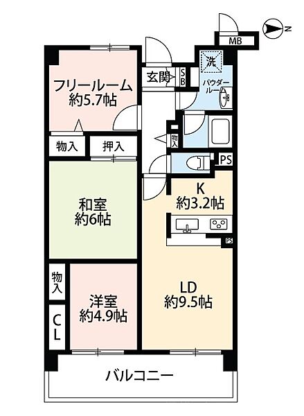 ヴェルテ忍ケ丘II番館 ｜大阪府四條畷市岡山2丁目(賃貸マンション3LDK・2階・67.16㎡)の写真 その2