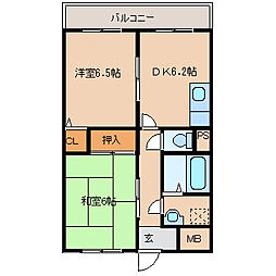 M'プラザ楠根弐番館 2DKの間取図画像