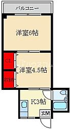 ブルースカイハイツ田井 2Kの間取図画像