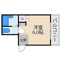 メビウス香里レジデンス ワンルームの間取図画像