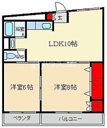 香里コーポ百合 2LDKの間取図画像