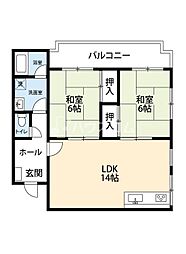 富士朝日町マンション 2LDKの間取図画像