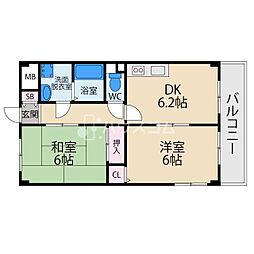 M'プラザ楠根参番館 2DKの間取図画像