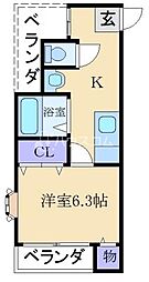 アウルズウッド大和田 1Kの間取図画像