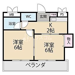ベルファ寝屋川 2Kの間取図画像