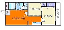 磨有美ハイツ 2LDKの間取図画像
