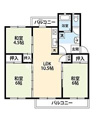 府公社香里三井団地A-88棟 3LDKの間取図画像