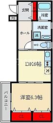 レユシール平池 1DKの間取図画像