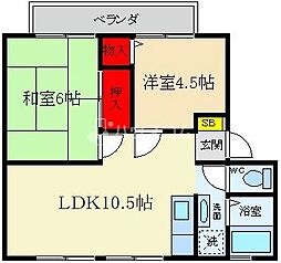 サンビーム元町 2LDKの間取図画像