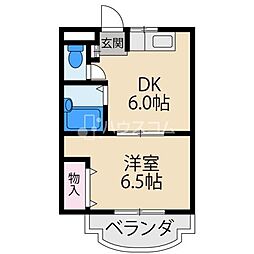 三浜マンション 1DKの間取図画像