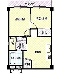 清水谷コーポ 2DKの間取図画像