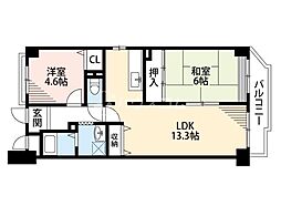 サンマンション南野 2LDKの間取図画像