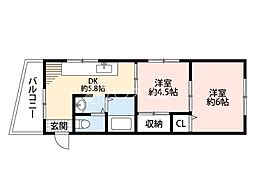シャトー緑町 2DKの間取図画像