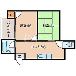 下木田マンション 2DKの間取図画像