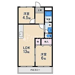 レオハイムKOYA 2LDKの間取図画像