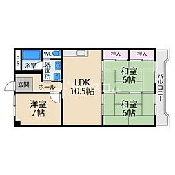 奥野マンション 3LDKの間取図画像