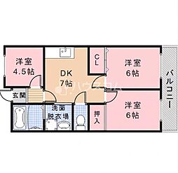 グランヴィラ香里 3DKの間取図画像