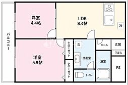 ウインドヒル香里1 2LDKの間取図画像