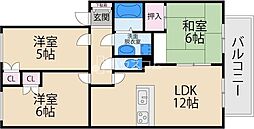 西岡ハイツ2 3LDKの間取図画像