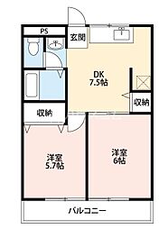 プライム下島 2DKの間取図画像