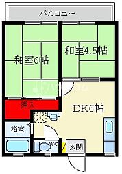 まるきハイツ1 2DKの間取図画像