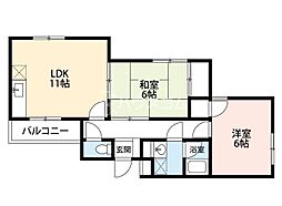 カルチェ・ダムールDブロック 2LDKの間取図画像